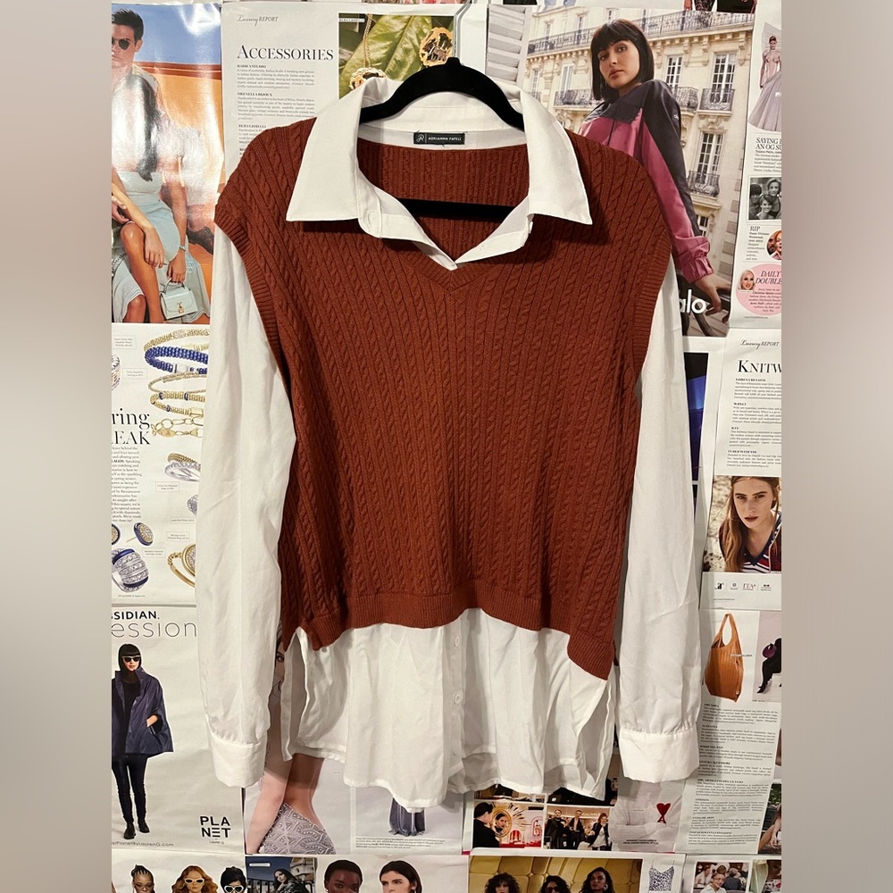 Button Down and Sweater Vest Blouse